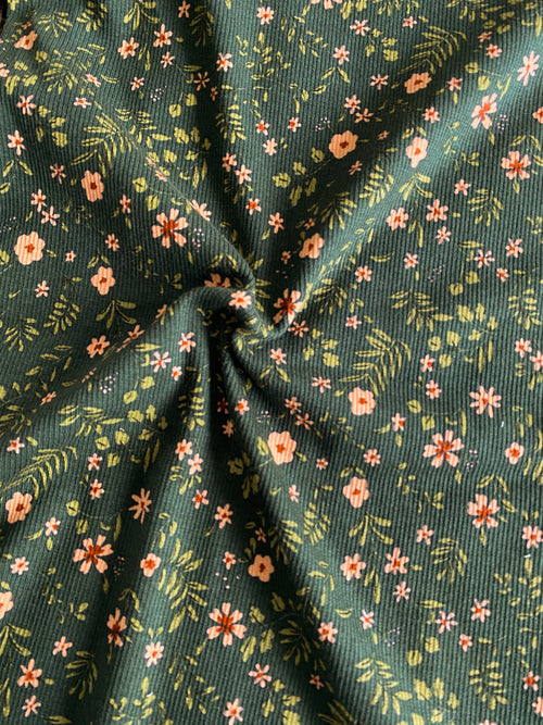 Retro Green Floral, Cotton Rib Jersey by the 1/2 metre (8452306403566)