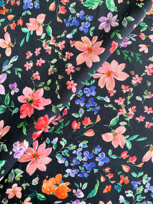 Sweet Fields Floral, Navy, French Terry, by the 1/2 metre (8452303356142)