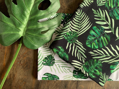 R51 Preorder : Tropical Leaves on White - by the 1/2 metre (8218676592878) (8470562111726)