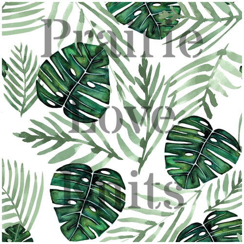 R51 Preorder : Tropical Leaves on White - by the 1/2 metre (8218676592878) (8470562111726)