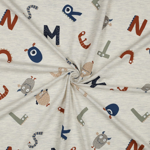 Alphabet Monsters, per 1/2 meter, Jersey, European knits (8109578191086)