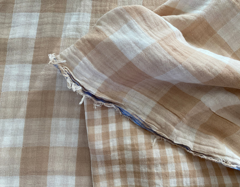 Two-Way Gingham Checks, Beige/ Cream - Double Gauze |per 1/2 meter| (8181580431598)