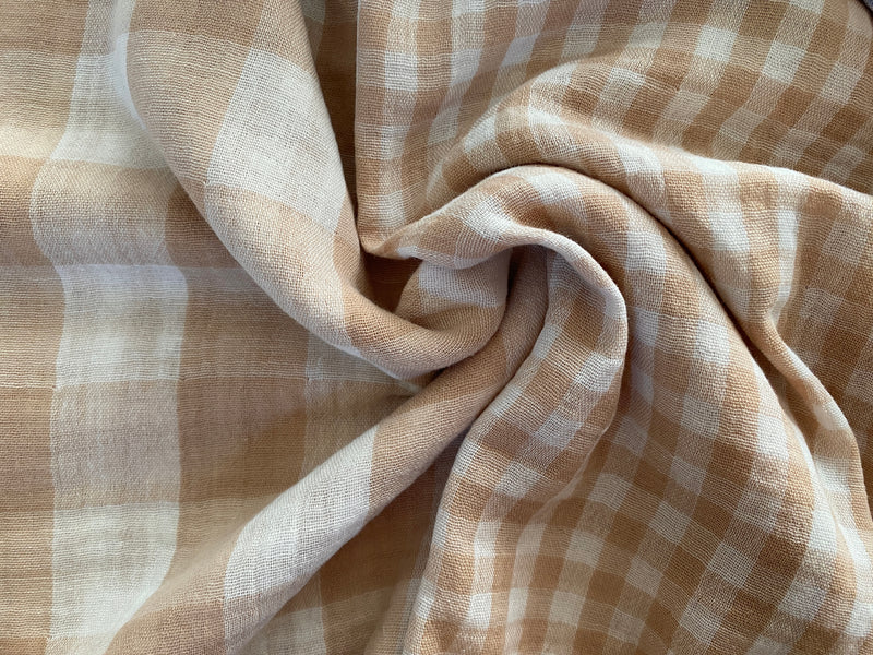 Two-Way Gingham Checks, Beige/ Cream - Double Gauze |per 1/2 meter| (8181580431598)
