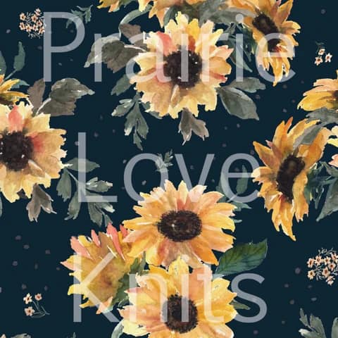 R51 Preorder : Sunflowers, Navy - by the 1/2 metre (8218719748334) (8288834224366)