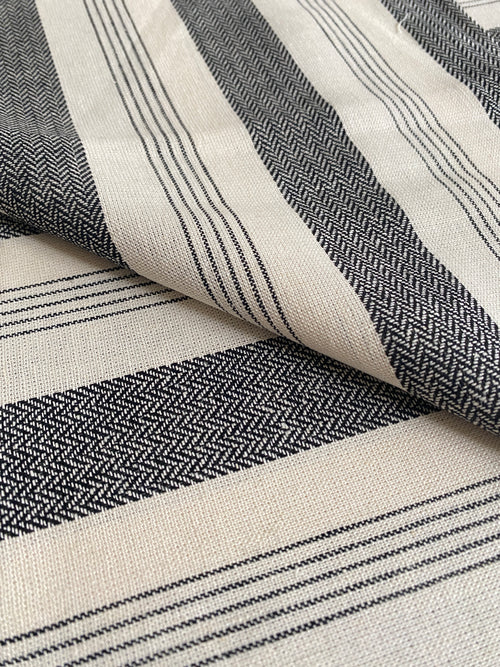 Classic Ebony Stripes , Linen Blend Fabric, per 1/2 meter (8342187737326)