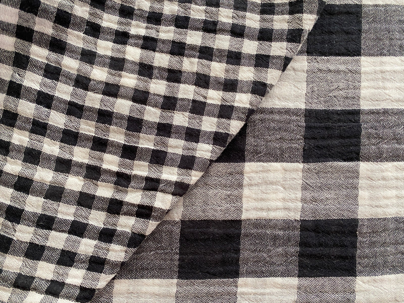 Two-Way Gingham Checks, Black/ Cream - Double Gauze |per 1/2 meter| (8181576335598)