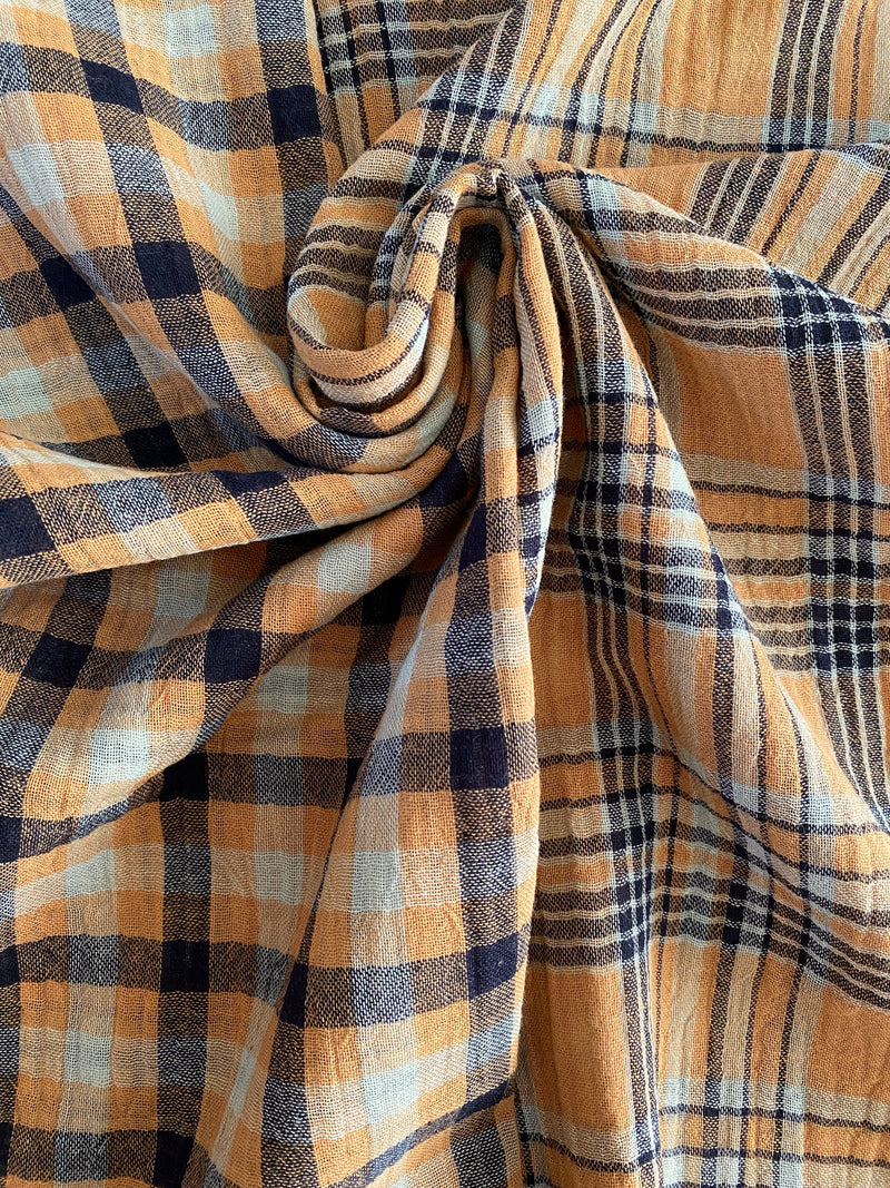 Two-Way Plaid, Golden Navy - Double Gauze |per 1/2 meter| (8181584560366)