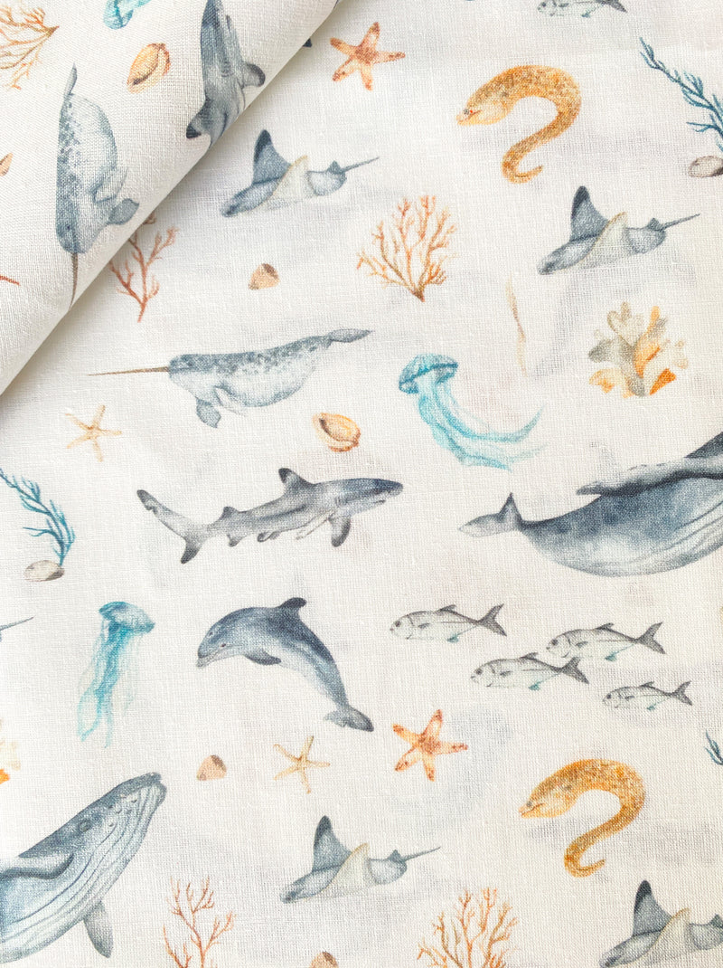 Sea Animals, Cotton Poplin- by the 1/2 METER (8117511225582)