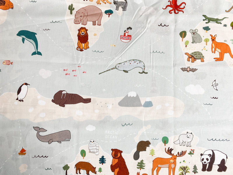 Animal Map, Cotton Poplin- by the 1/2 METER (8117511323886)