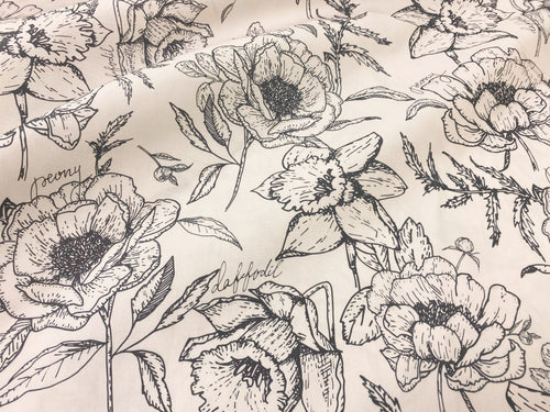 Sketched Floral Outlines on Cream - COTTON POPLIN- by the 1/2 metre (7979568496878) (8248475484398)