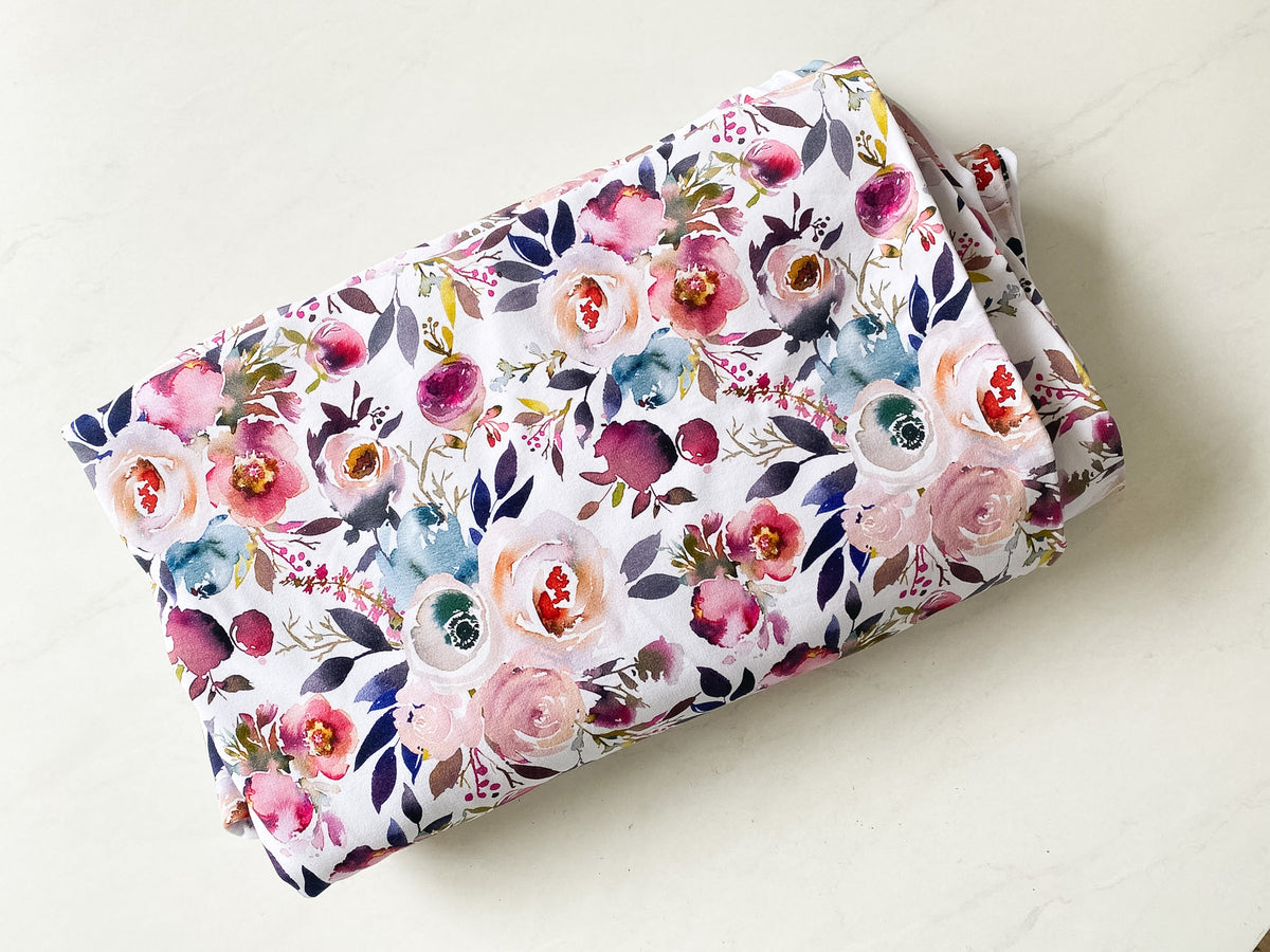 Ready to Ship- Boho Flowers on White, 3m French Terry
