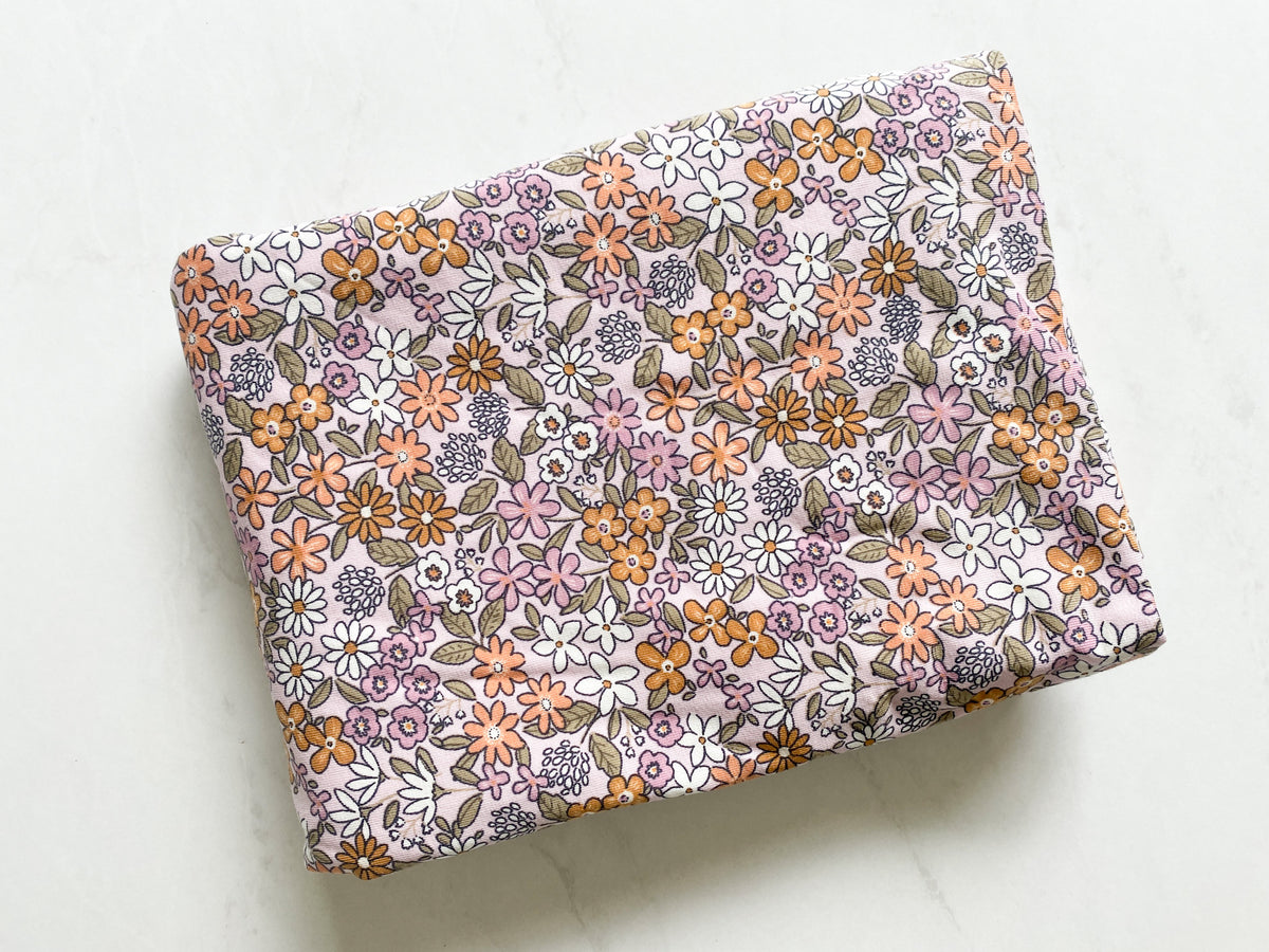Ready to Ship- Daisies on Lilac, European Jersey Knit 1m