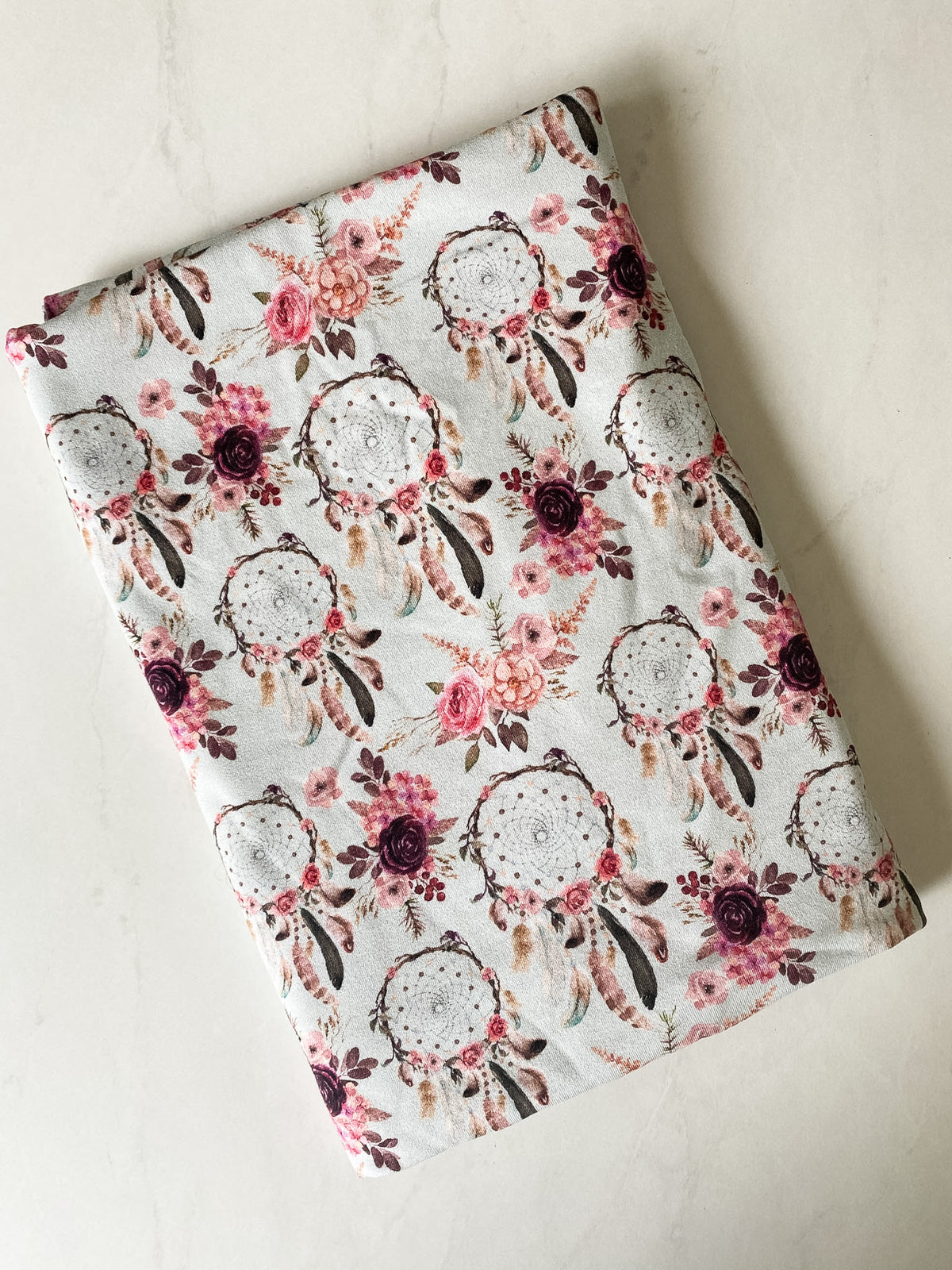 Ready to Ship- Floral Dreamcatcher Mint , European Jersey Knit 1m