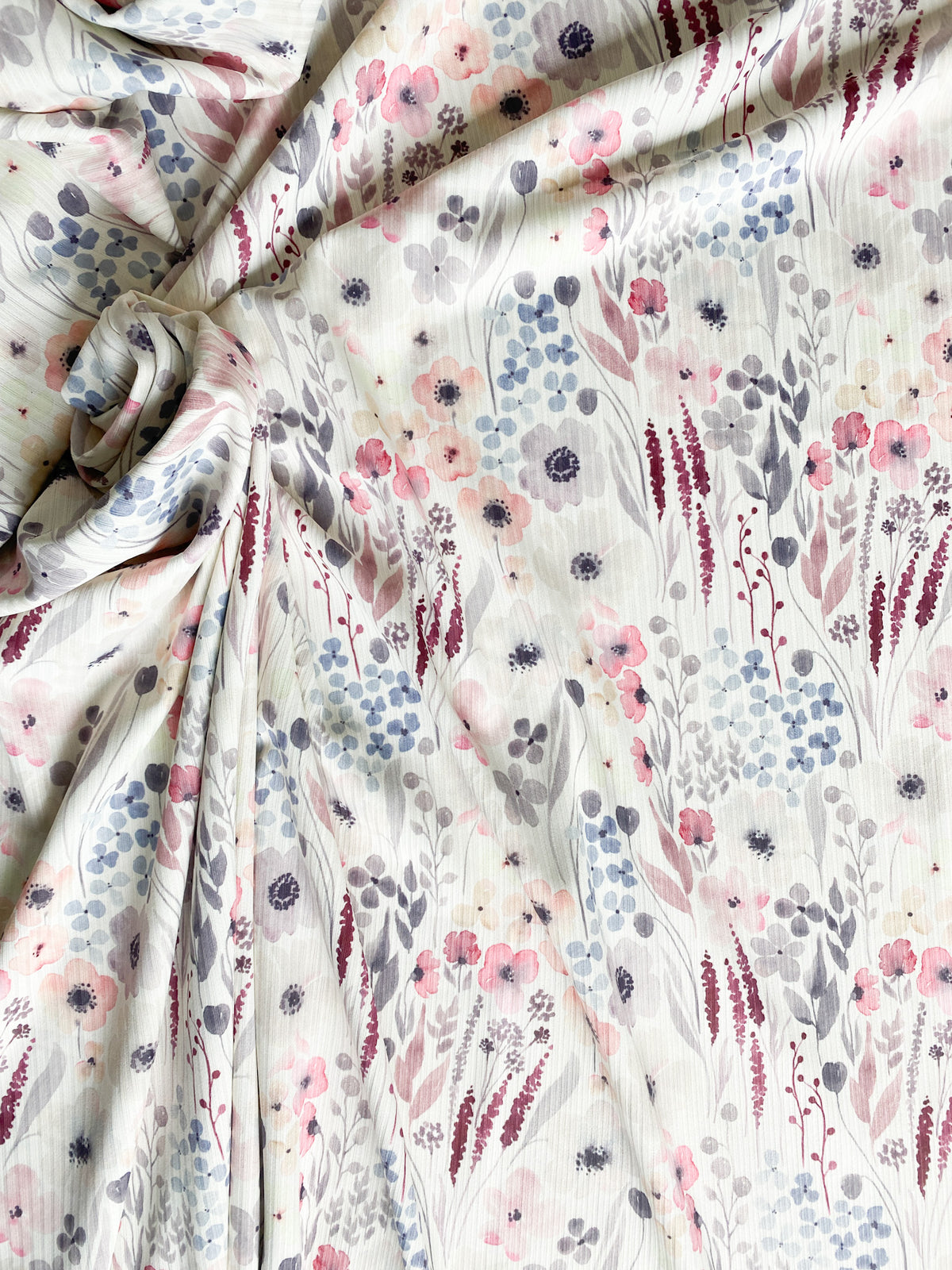 Ready to Ship- Watercolour Floral, European Poly Rib Knit, 5m