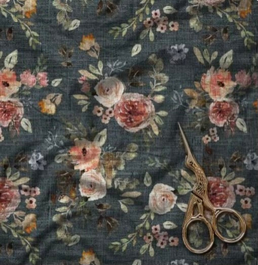 Rustic Cottage Bouquet, Navy - Double Gauze by the 1/2 metre - PLK Custom (8180293992686)