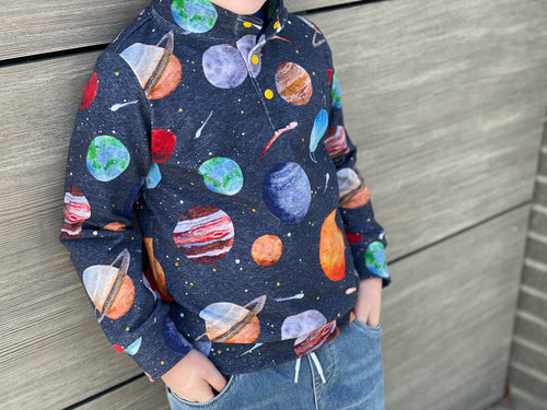 R46 PREORDER - Planets on Heather Navy - by the 1/2 metre (8034702655726) (8471175037166)