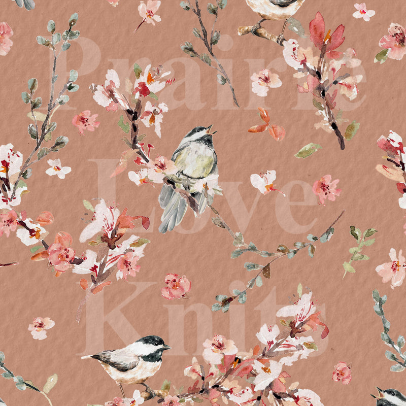 R47 FLASH PREORDER - Chickadees, Dusty Pink - by the 1/2 metre (8050243764462) (8077328974062)