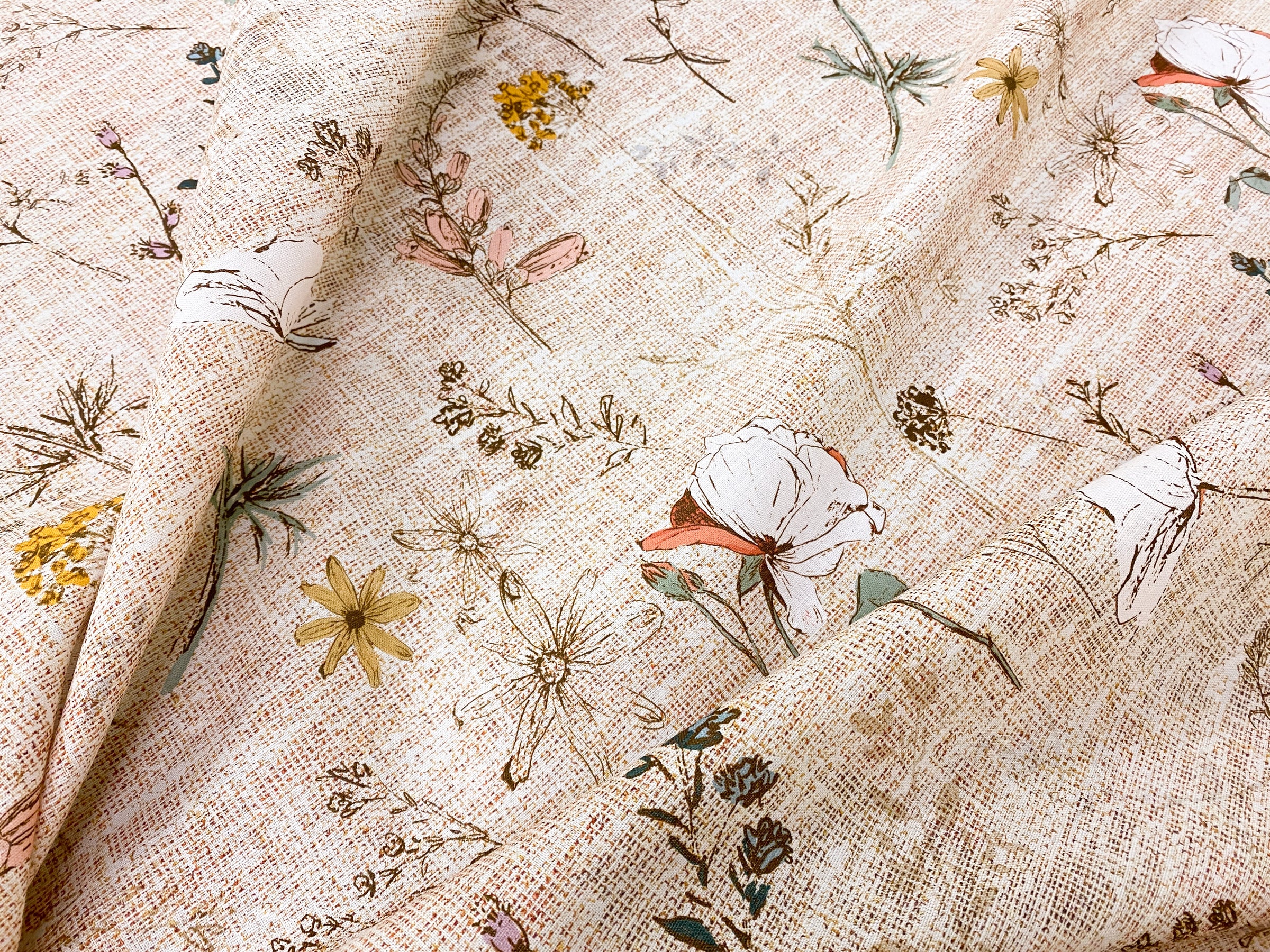 Botanicals Garden- Custom Linen Cotton Fabric, per 1/2 meter