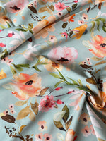 Aquarelle Floral, Soft Mint  - Custom Linen Cotton Fabric, per 1/2 meter (8081897029870)