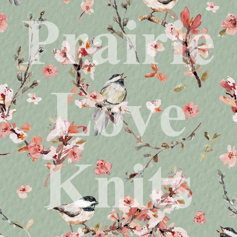 R47 FLASH PREORDER - Chickadees, Sage - by the 1/2 metre (8050242846958) (8077330415854)