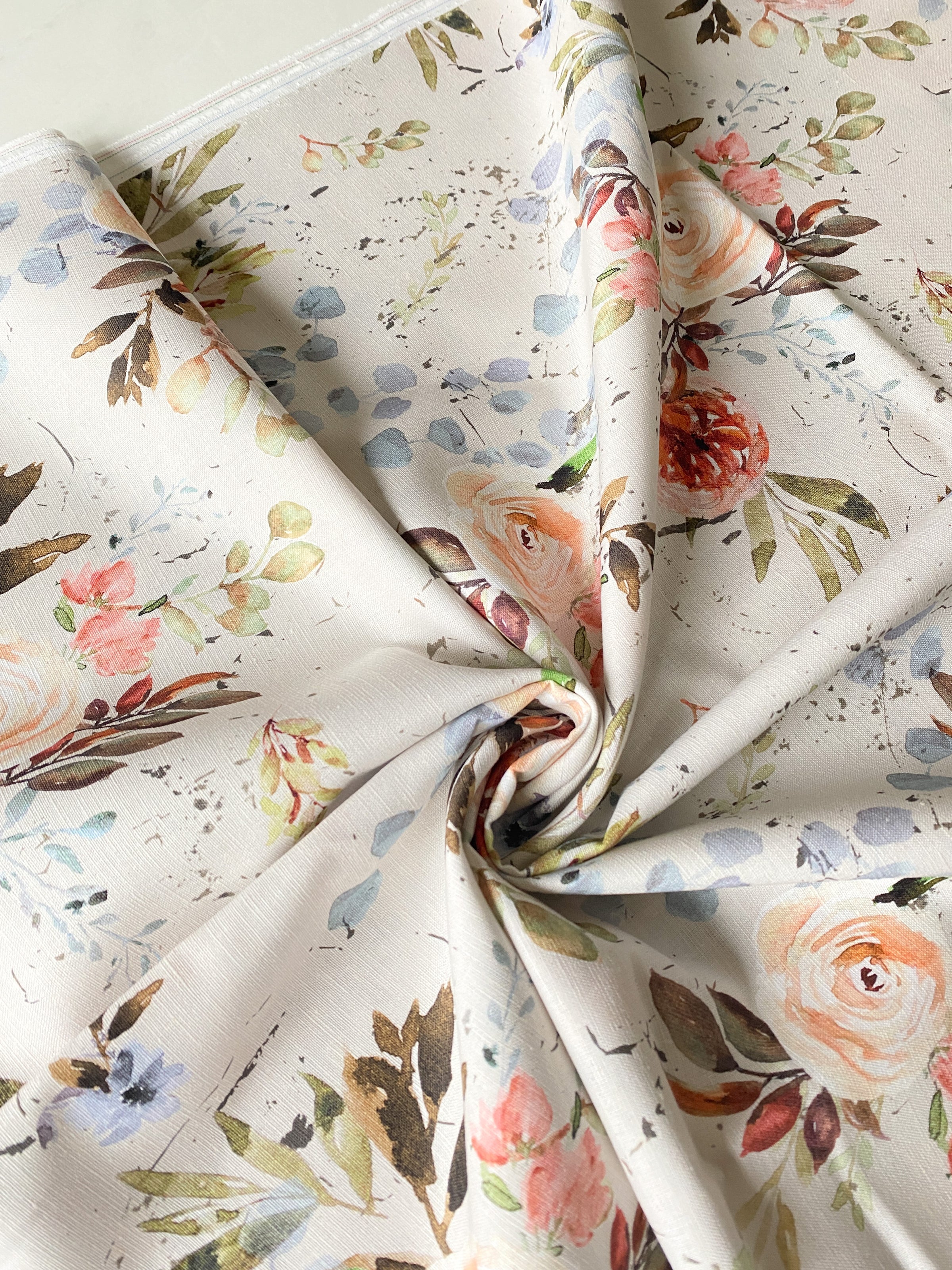 Sweet Vintage Floral - Custom Linen Cotton Fabric, per 1/2 meter