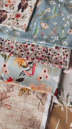 Aquarelle Floral, Soft Mint  - Custom Linen Cotton Fabric, per 1/2 meter
