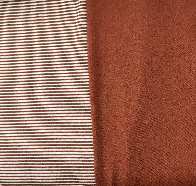 Rust Stripes Mini Bamboo Spandex Stretch Jersey. 200 GSM. PER 1/2 Meter (2537490939964)