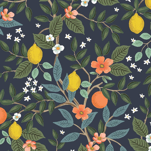 Bramble- Citrus Grove- Navy - Cotton Poplin - PER 1/4 METRE (7946510237934)