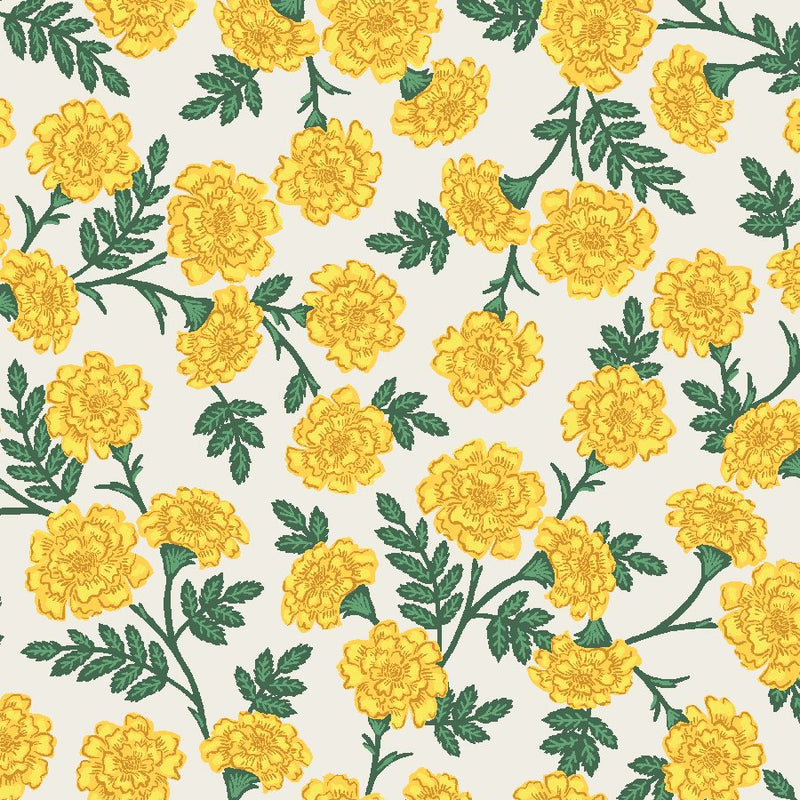 Bramble- Dianthus - Yellow - Cotton Poplin - PER 1/4 METRE