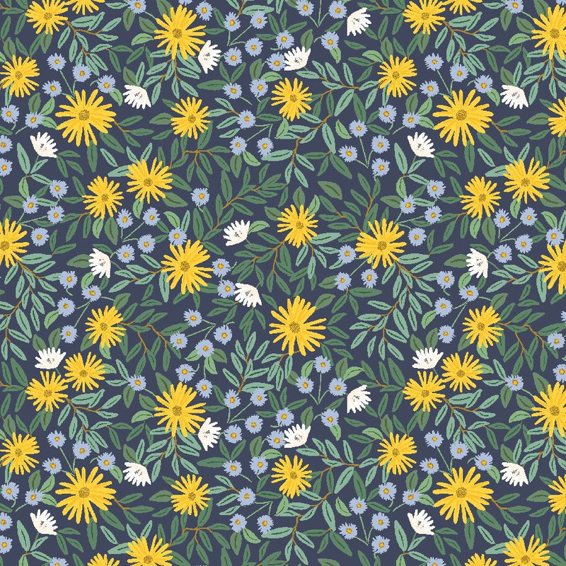 Bramble- Daisy Fields - Navy Metallic - Cotton Poplin - PER 1/4 METRE (7946506404078)