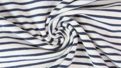 Navy and White Irregular Stripes, by the 1/2 m, Jersey Knit Fabric, European knits (4428571377724)
