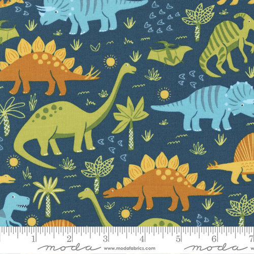 Stomp Stomp Roar Dino Stomp in Teal By Stacy Iest Hsu - by the 1/4 METER (8039881670894)