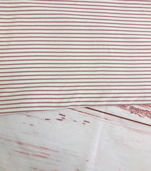 Dusty Rose and Cream Irregular Stripes, by the 1/2 m, Jersey Knit Fabric, European knits (4399860351036)