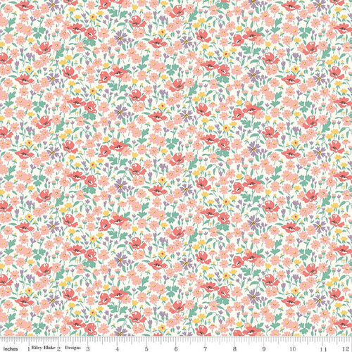 Riviera Wildflower Poppy C-  by Liberty Fabrics- by the 1/4 METER (7935703023854)