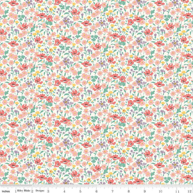 Riviera Wildflower Poppy C-  by Liberty Fabrics- by the 1/4 METER (7935703023854)