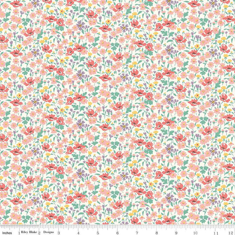 Riviera Wildflower Poppy C-  by Liberty Fabrics- by the 1/4 METER (7935703023854)