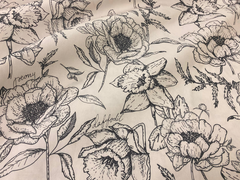 Sketched Floral Outlines on Cream - COTTON POPLIN- by the 1/2 metre (7979568496878)