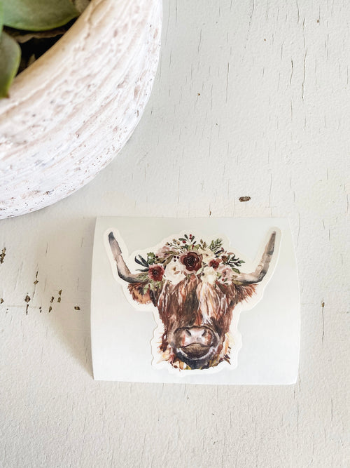 Vinyl Sticker - Highland Cow Floral (7911771209966)