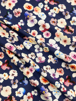 Pansies on Deep Blue - BAMBOO FRENCH TERRY by the 1/2 metre (8043618795758)