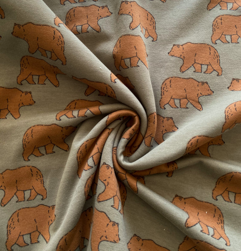 Walking Bears, Army- per 1/2 metre, European French Terry (8034643345646)