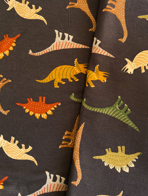 Cute Dino Friends, Chocolate - Soft Sweat, per 1/2 metre (8034646655214)