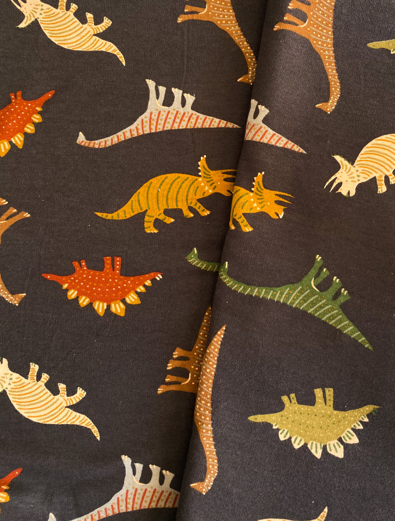 Cute Dino Friends, Chocolate - Soft Sweat, per 1/2 metre (8034646655214)