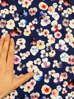 Pansies on Deep Blue - BAMBOO FRENCH TERRY by the 1/2 metre (8043618795758)