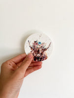 Vinyl Sticker - Highland Floral Cow- Round (7911838154990)