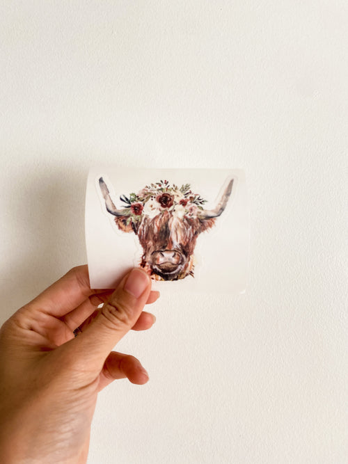 Vinyl Sticker - Highland Cow Floral (7911771209966)